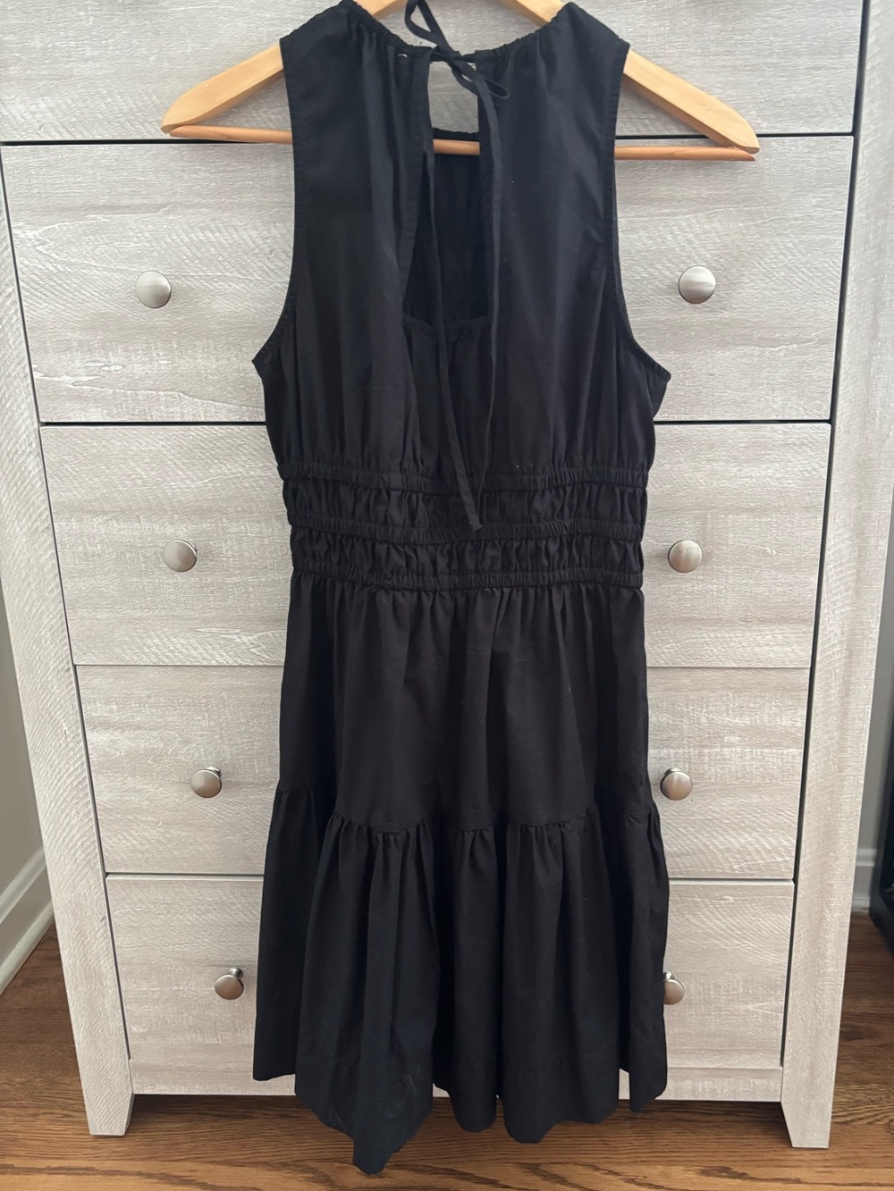 Free Assembly Black Smocked Cotton Mini Dress with Pockets NWOT Size S 4-6 - Picture 4 of 11